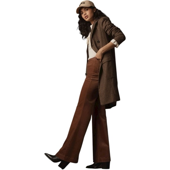 Anthropologie Pilcro Pull-On Mid-Rise Brown Velvet Retro Flare Jeans Size 29 - Picture 2 of 8